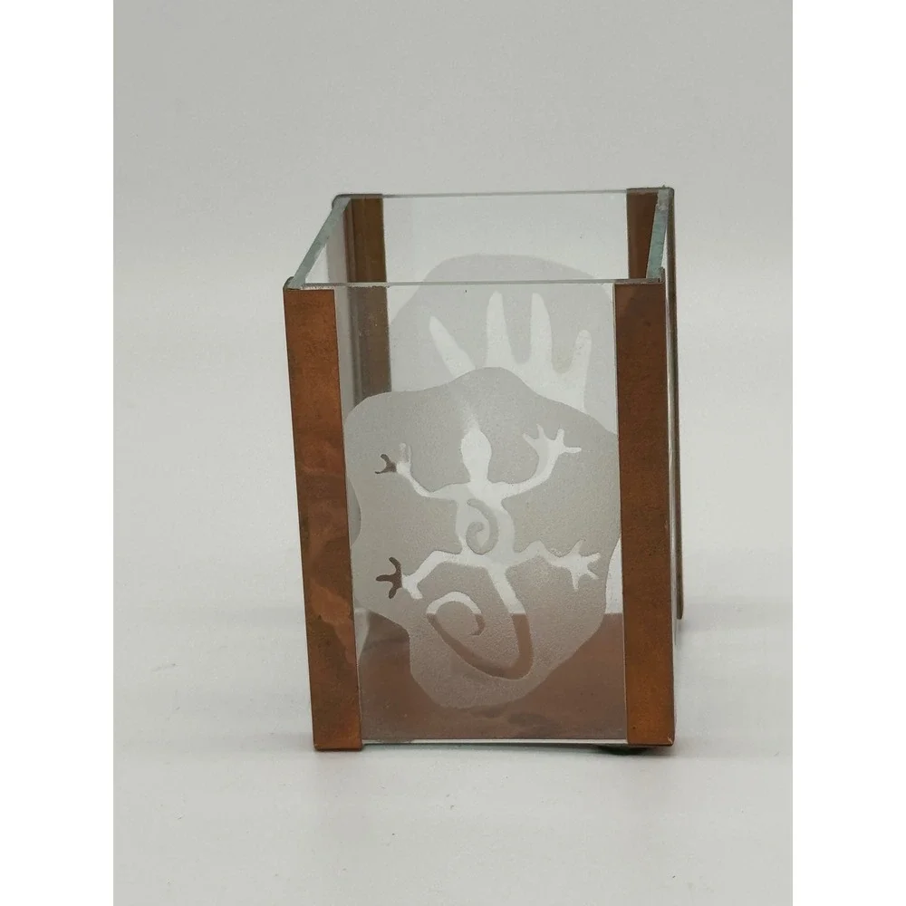Vintage 90s Copper Etched Glass Kokopelli Box Bananas Gifts Clarkdale Arizona
